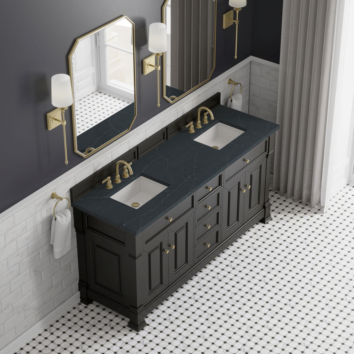 
                  
                    Brookfield 72" Double Vanity in Black Onyx Double Bathroom Vanity James Martin Vanities Charcoal Soapstone Silestone 
                  
                