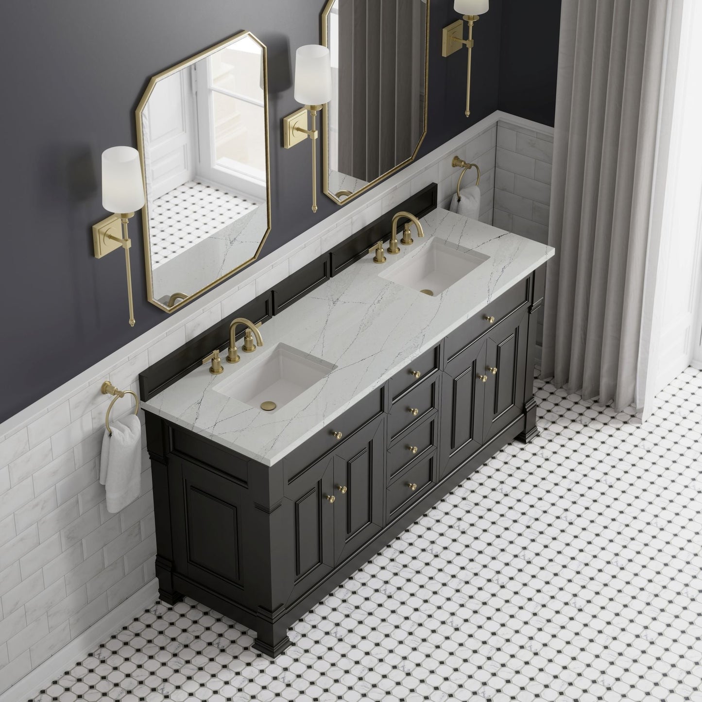 
                  
                    Brookfield 72" Double Vanity in Black Onyx Double Bathroom Vanity James Martin Vanities Ethereal Noctis Silestone 
                  
                