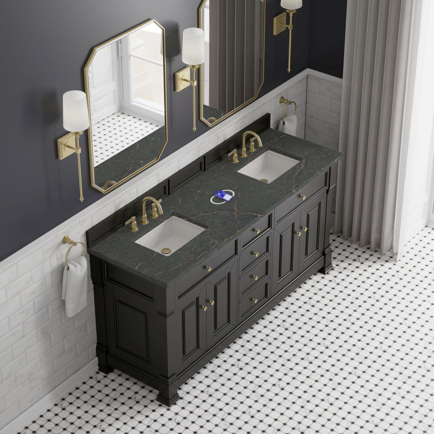 
                  
                    Brookfield 72" Double Vanity in Black Onyx Double Bathroom Vanity James Martin Vanities FreePower-Enabled Parisien Bleu Silestone 
                  
                