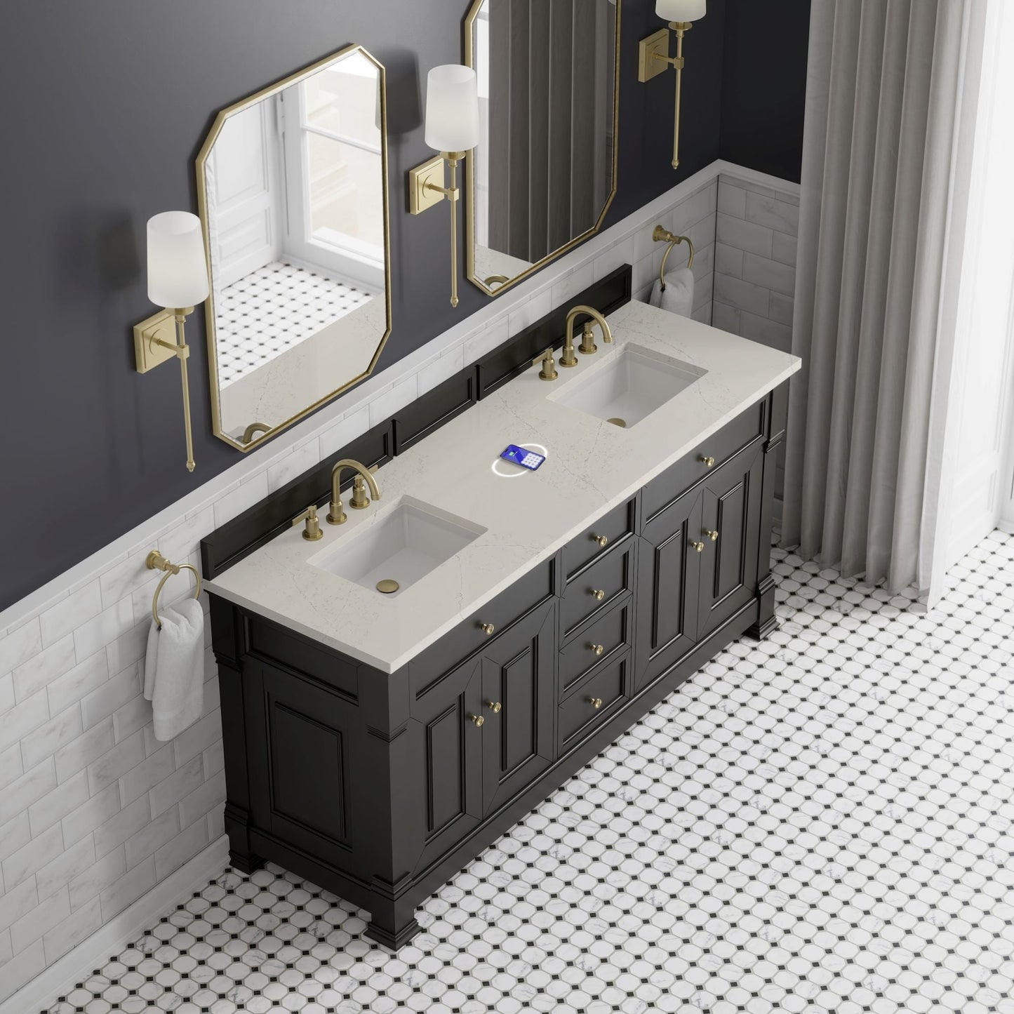 
                  
                    Brookfield 72" Double Vanity in Black Onyx Double Bathroom Vanity James Martin Vanities FreePower-Enabled Siberian Silestone 
                  
                