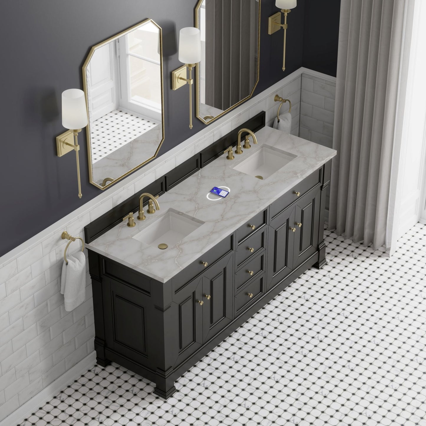 
                  
                    Brookfield 72" Double Vanity in Black Onyx Double Bathroom Vanity James Martin Vanities FreePower-Enabled Victorian Silver Silestone 
                  
                