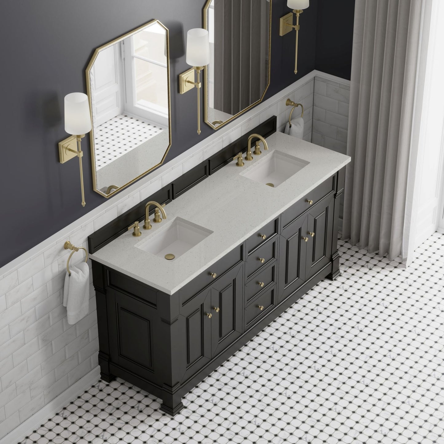 
                  
                    Brookfield 72" Double Vanity in Black Onyx Double Bathroom Vanity James Martin Vanities Lime Delight Silestone 
                  
                