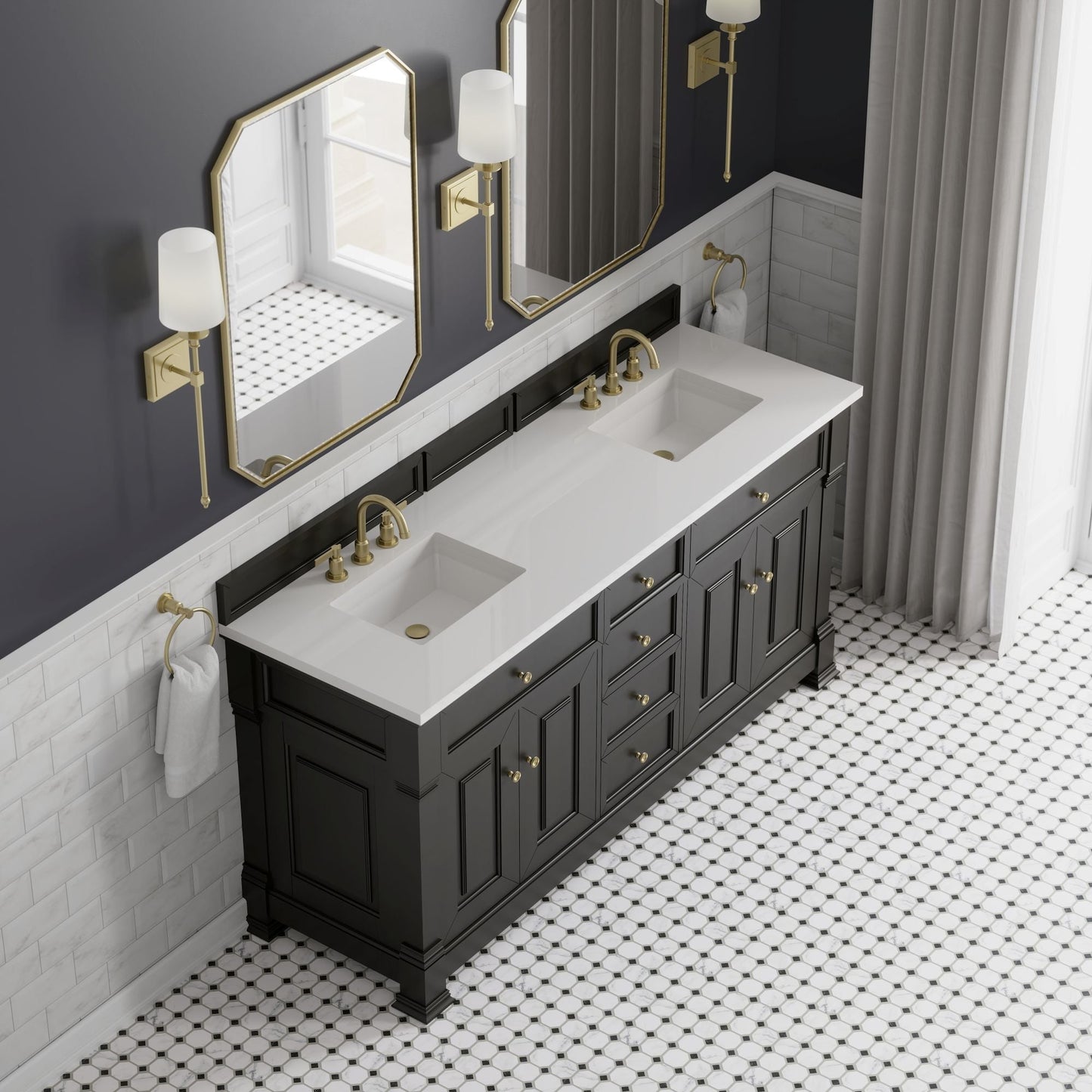 
                  
                    Brookfield 72" Double Vanity in Black Onyx Double Bathroom Vanity James Martin Vanities White Zeus Silestone 
                  
                