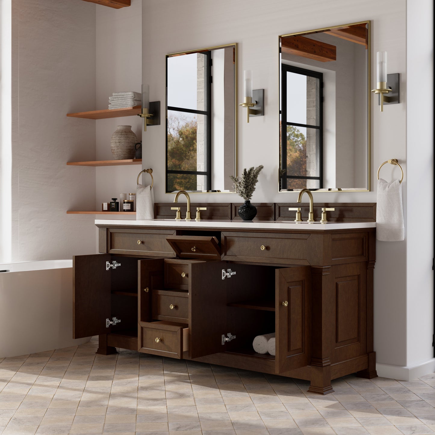 
                  
                    Brookfield 72" Double Vanity in Honey Oak Double Bathroom Vanity James Martin Vanities 
                  
                