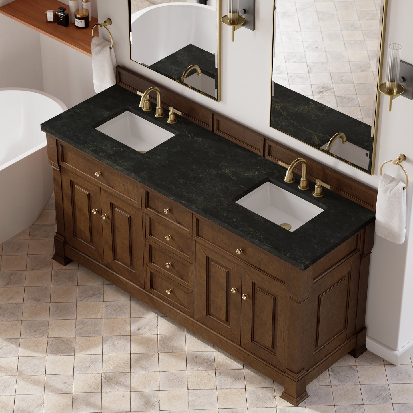 
                  
                    Brookfield 72" Double Vanity in Honey Oak Double Bathroom Vanity James Martin Vanities Phantome Eclos 
                  
                