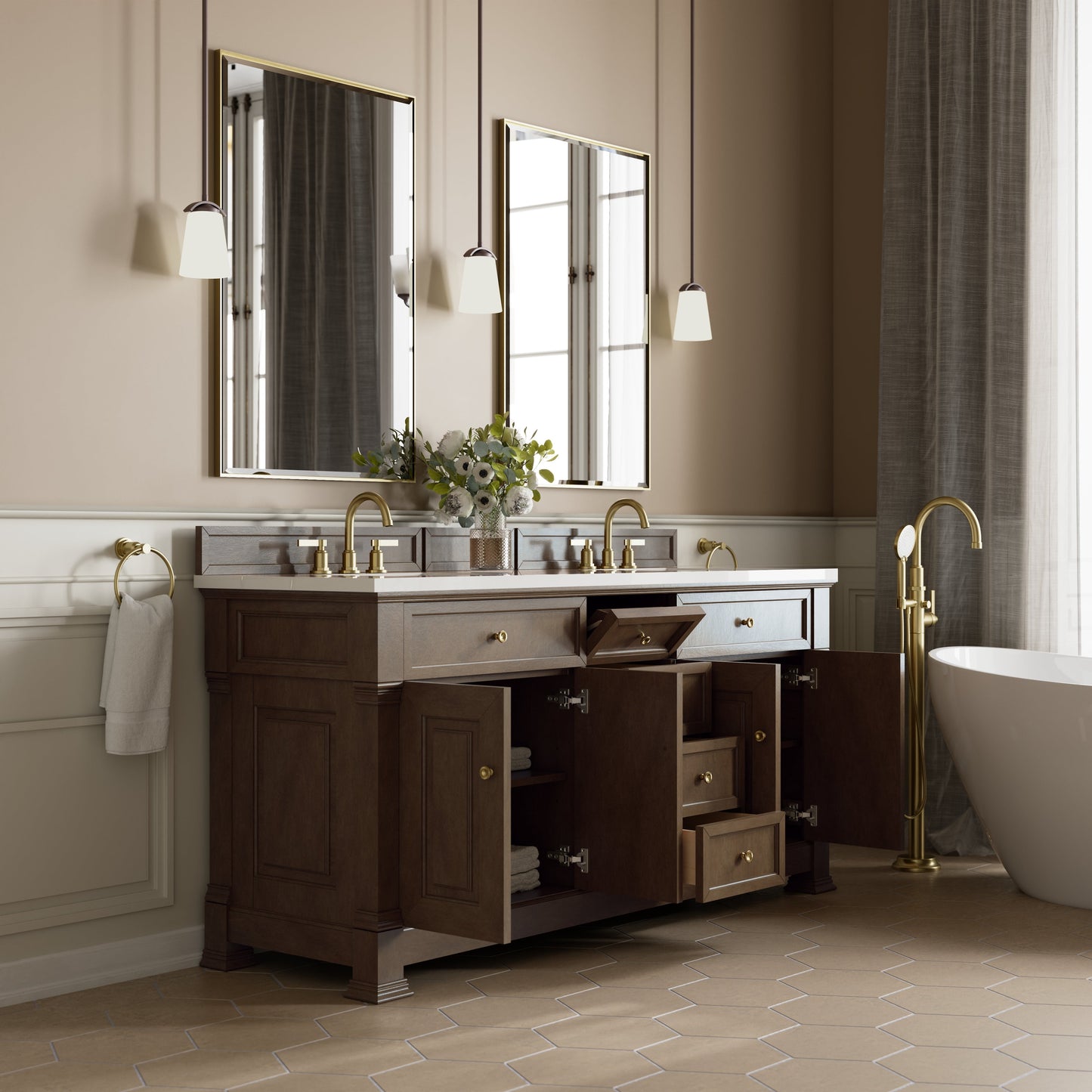 
                  
                    Brookfield 72" Double Vanity in Pecan Double Bathroom Vanity James Martin Vanities 
                  
                