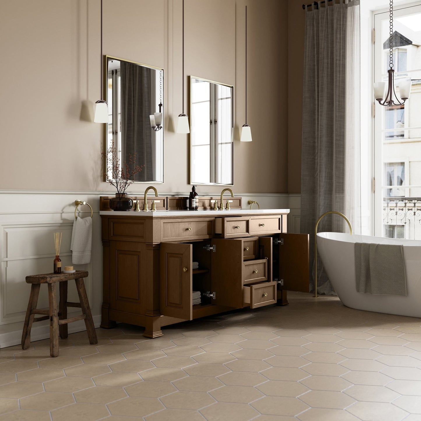 
                  
                    Brookfield 72" Double Vanity in Pecan Double Bathroom Vanity James Martin Vanities 
                  
                