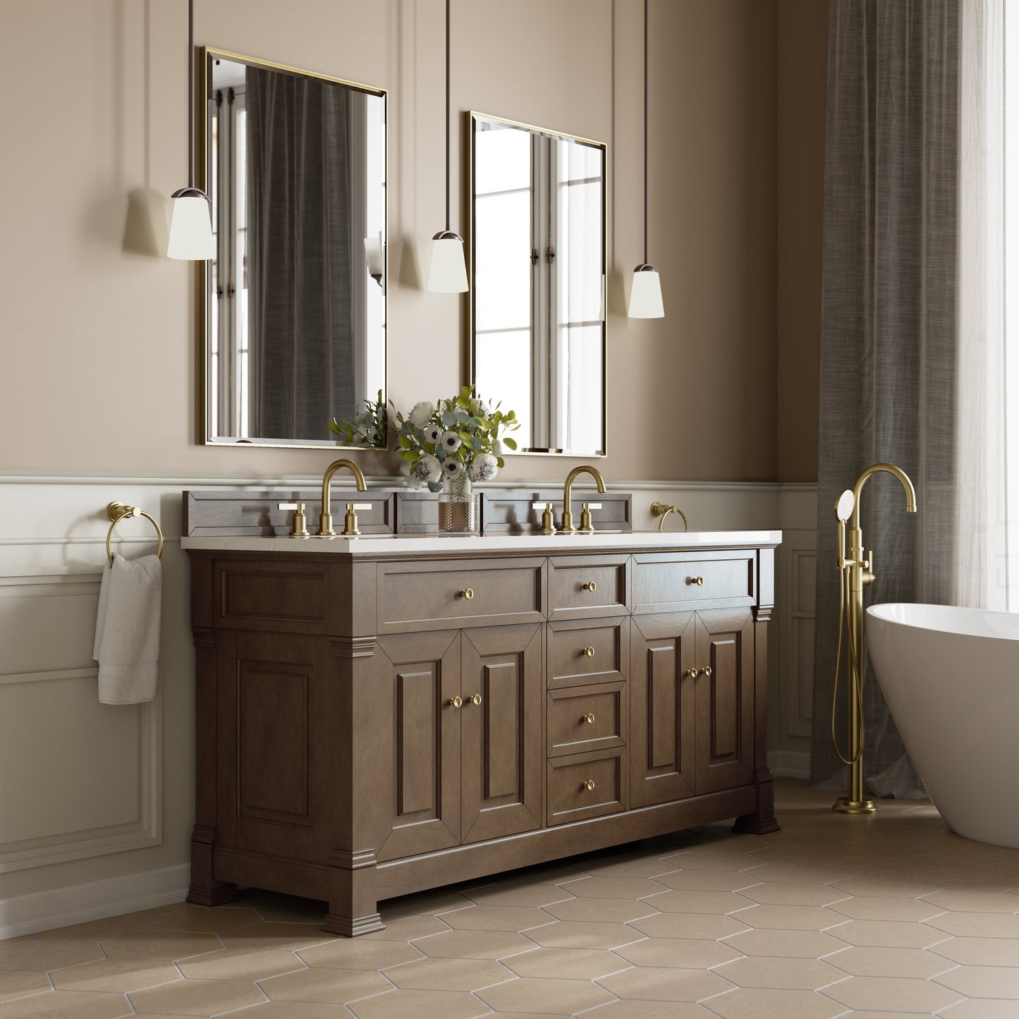 
                  
                    Brookfield 72" Double Vanity in Pecan Double Bathroom Vanity James Martin Vanities 
                  
                