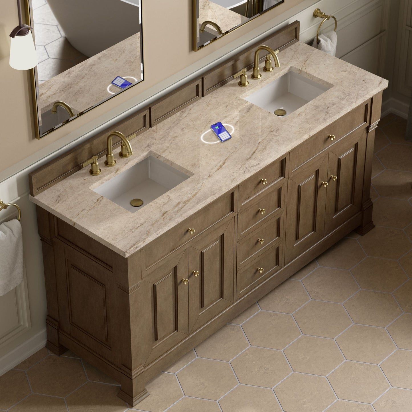 
                  
                    Brookfield 72" Double Vanity in Pecan Double Bathroom Vanity James Martin Vanities FreePower-Enabled Tajnar Eclos 
                  
                