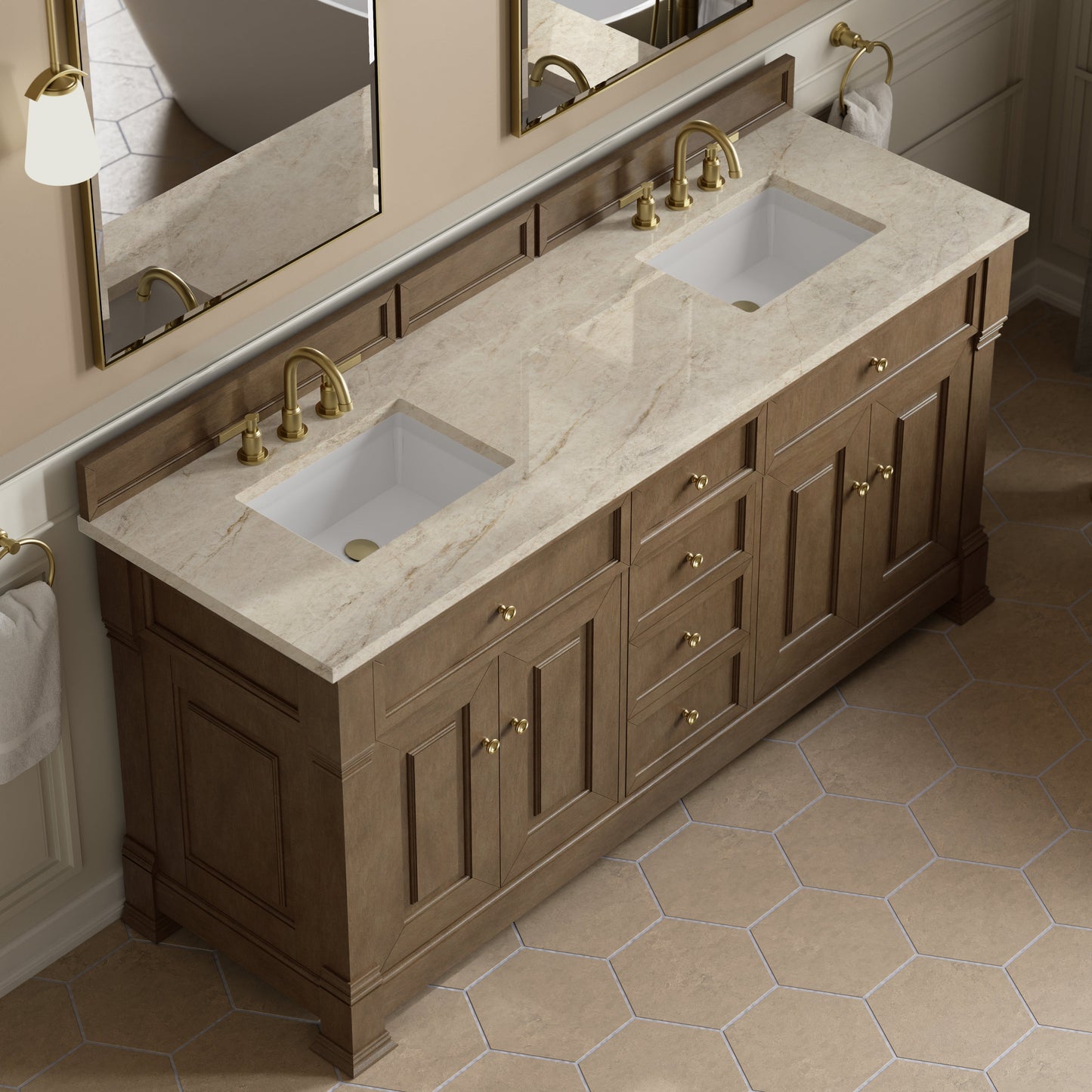 
                  
                    Brookfield 72" Double Vanity in Pecan Double Bathroom Vanity James Martin Vanities Tajnar Eclos 
                  
                