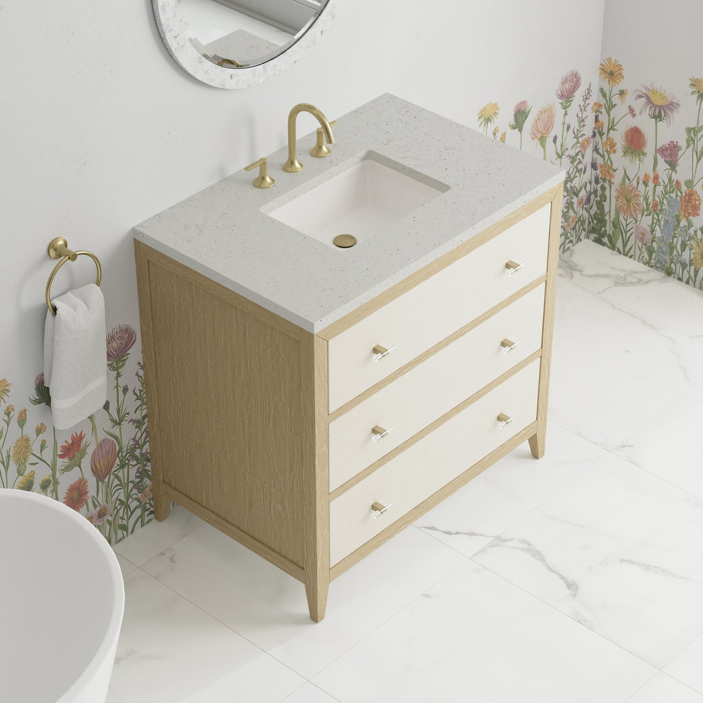 
                  
                    Celeste 36" Single Vanity in Sunwashed Oak with Embossed Shagreen Single Bathroom Vanity James Martin Vanities Lime Delight Silestone 
                  
                