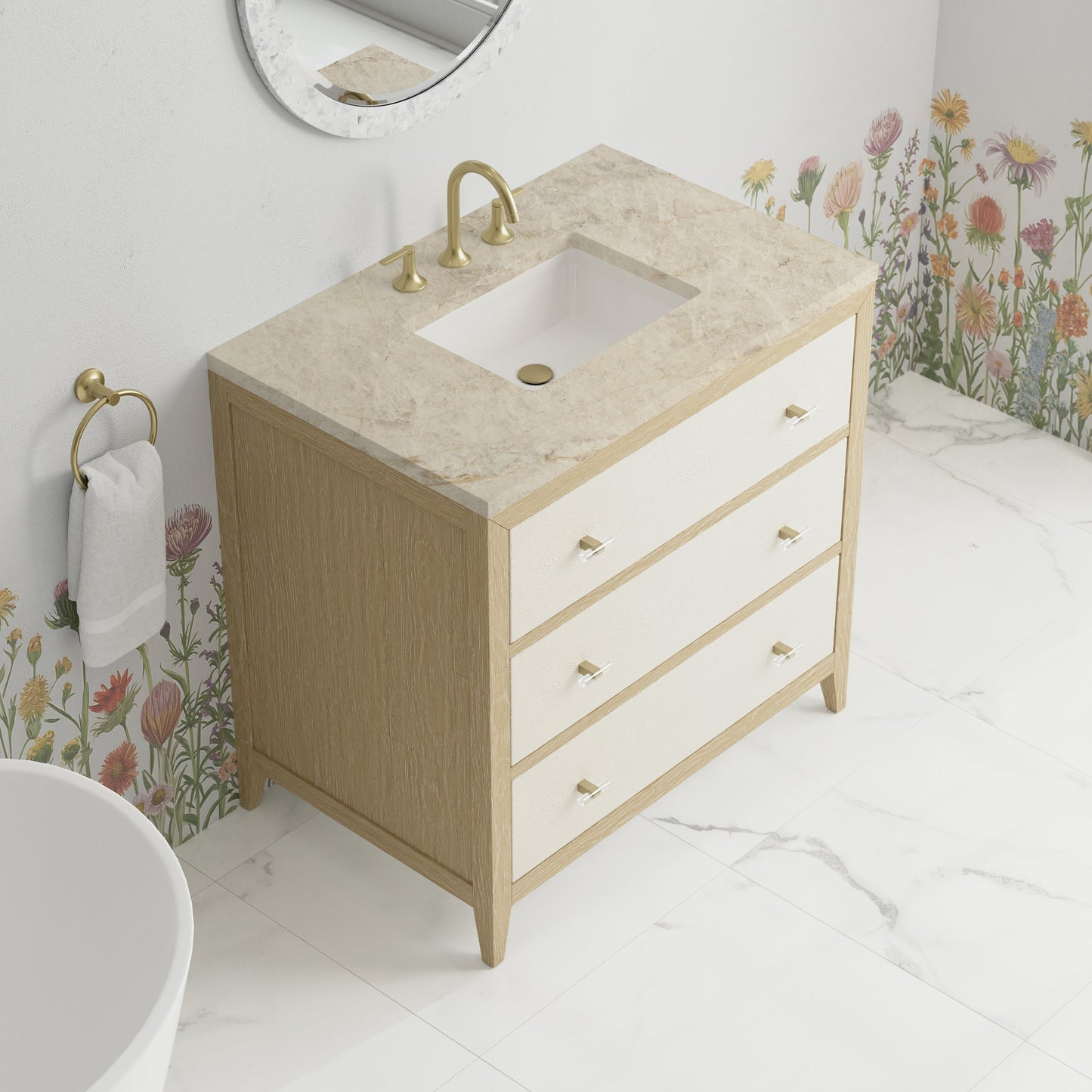 
                  
                    Celeste 36" Single Vanity in Sunwashed Oak with Embossed Shagreen Single Bathroom Vanity James Martin Vanities Tajnar Eclos 
                  
                