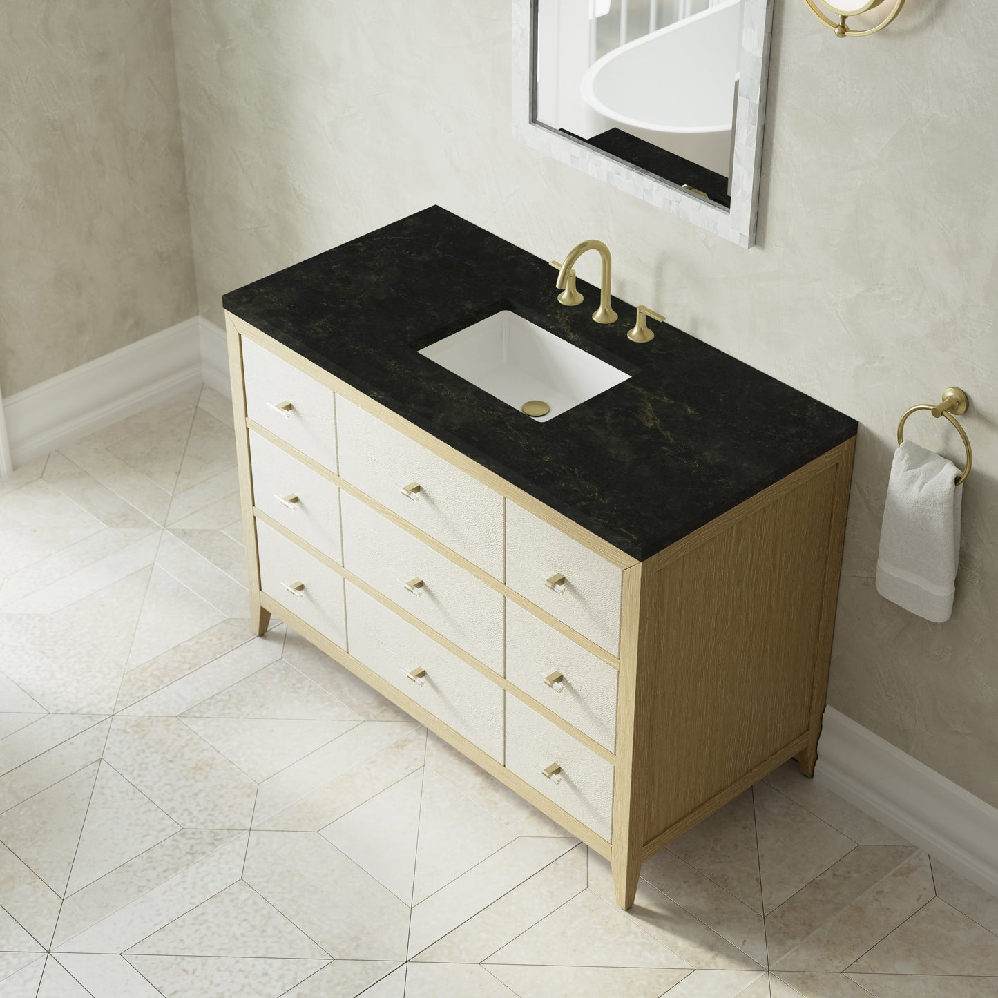 
                  
                    Celeste 48" Single Vanity in Sunwashed Oak with Embossed Shagreen Single Bathroom Vanity James Martin Vanities Phantome Eclos 
                  
                