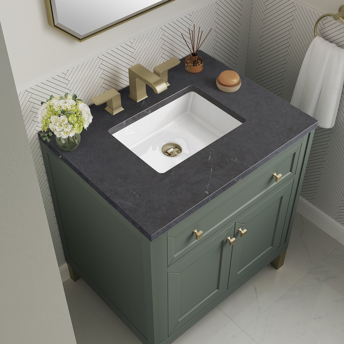 
                  
                    Chicago 30" Single Bathroom Vanity in Smokey Celadon Single Bathroom Vanity James Martin Vanities Charcoal Soapstone Silestone 
                  
                