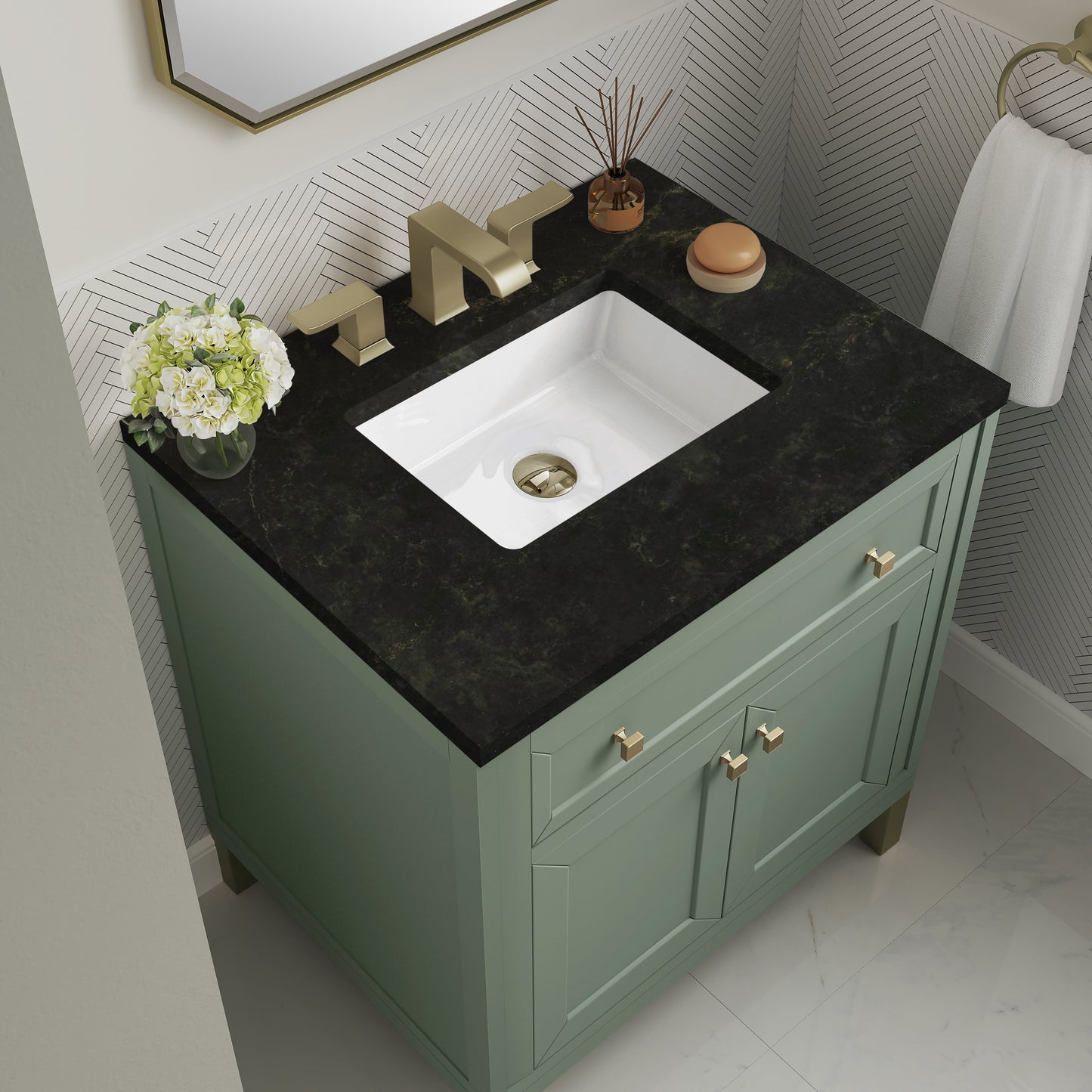 
                  
                    Chicago 30" Single Bathroom Vanity in Smokey Celadon Single Bathroom Vanity James Martin Vanities Phantome Eclos 
                  
                