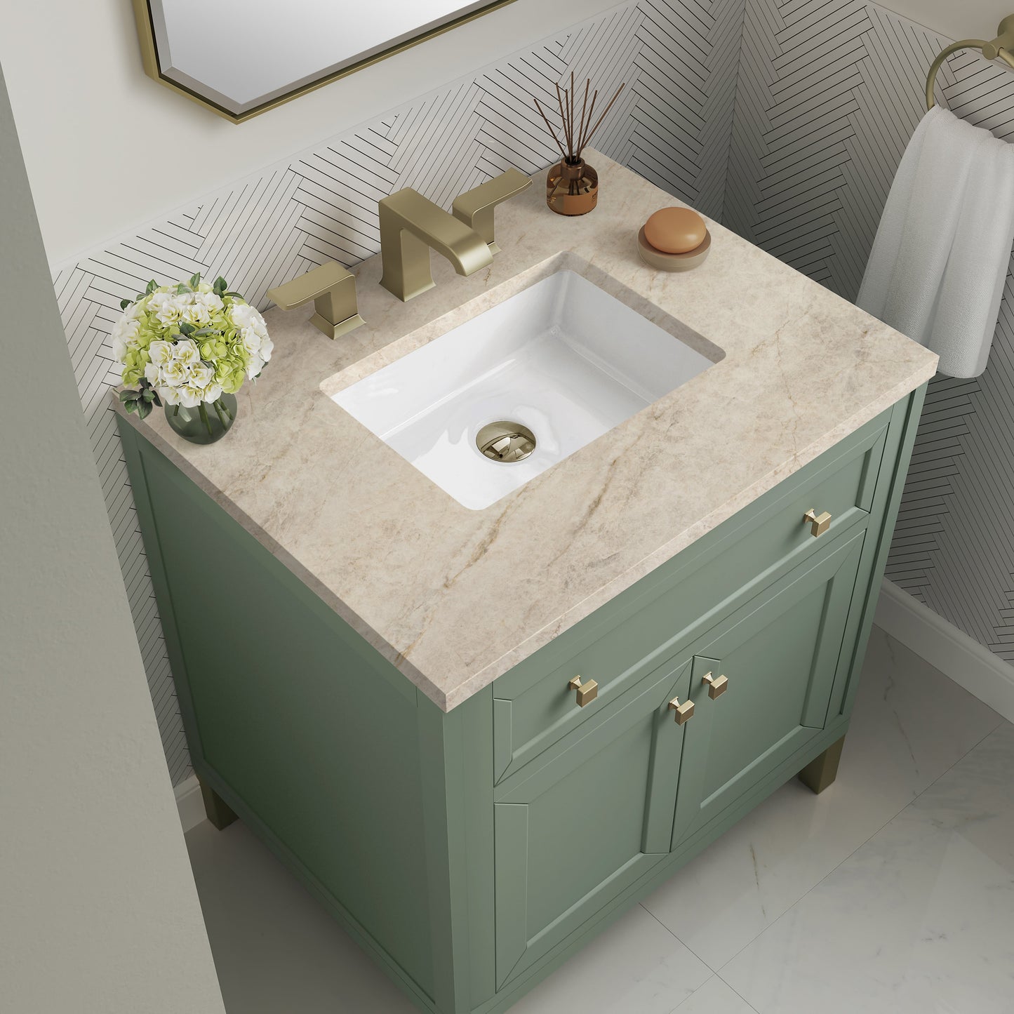
                  
                    Chicago 30" Single Bathroom Vanity in Smokey Celadon Single Bathroom Vanity James Martin Vanities Tajnar Eclos 
                  
                