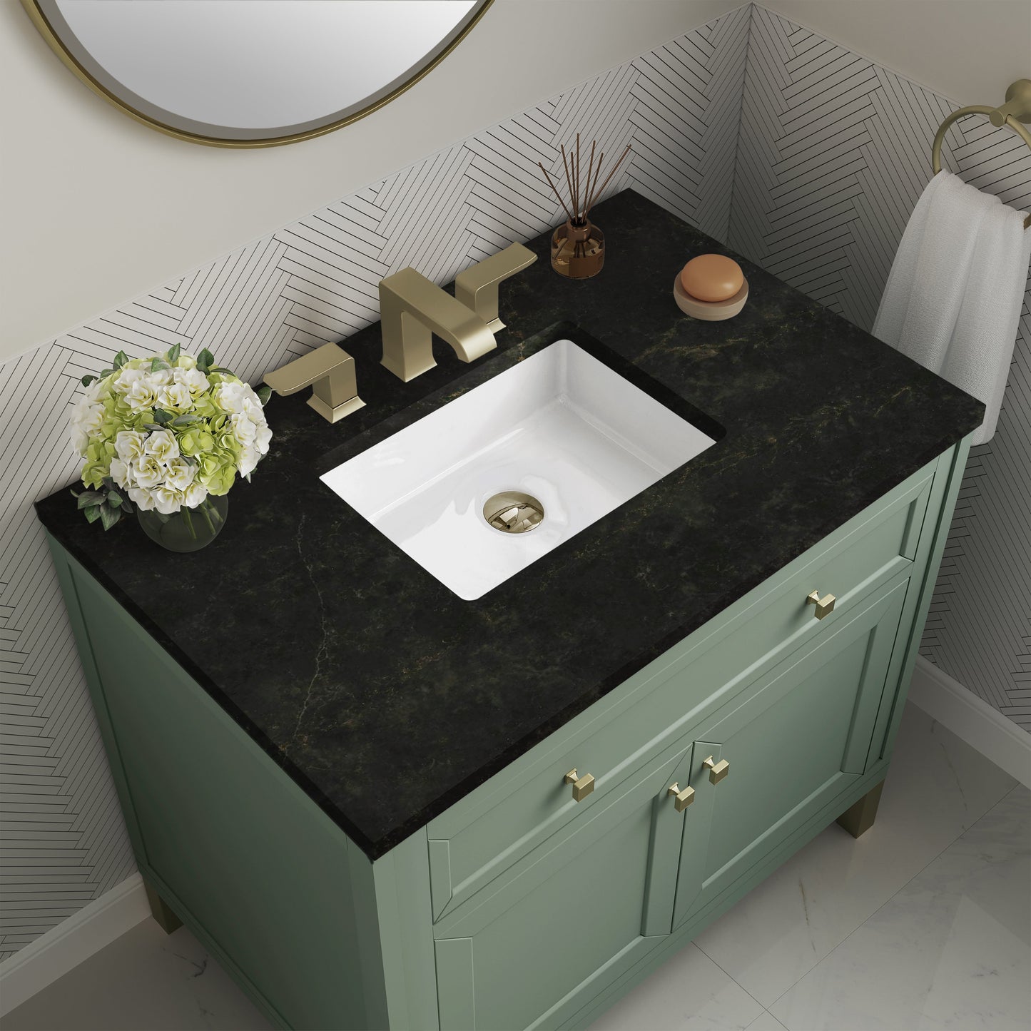 
                  
                    Chicago 36" Single Bathroom Vanity in Smokey Celadon Single Bathroom Vanity James Martin Vanities Phantome Eclos 
                  
                