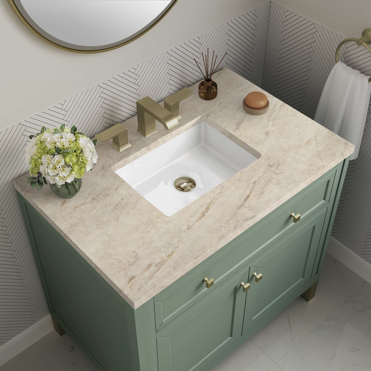 
                  
                    Chicago 36" Single Bathroom Vanity in Smokey Celadon Single Bathroom Vanity James Martin Vanities Tajnar Eclos 
                  
                