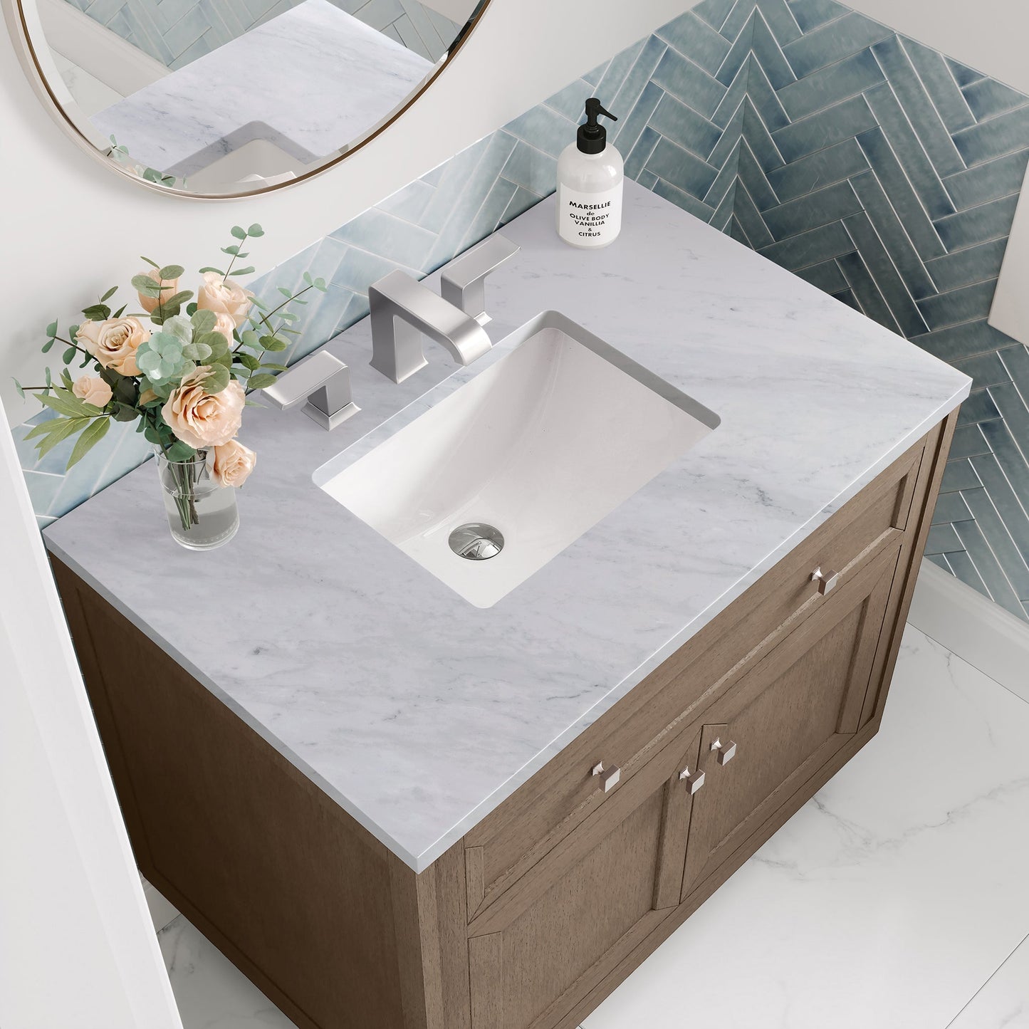 
                  
                    Chicago 36" Single Bathroom Vanity Whitewashed Walnut Single Bathroom Vanity James Martin Vanities Carrara White Marble 
                  
                