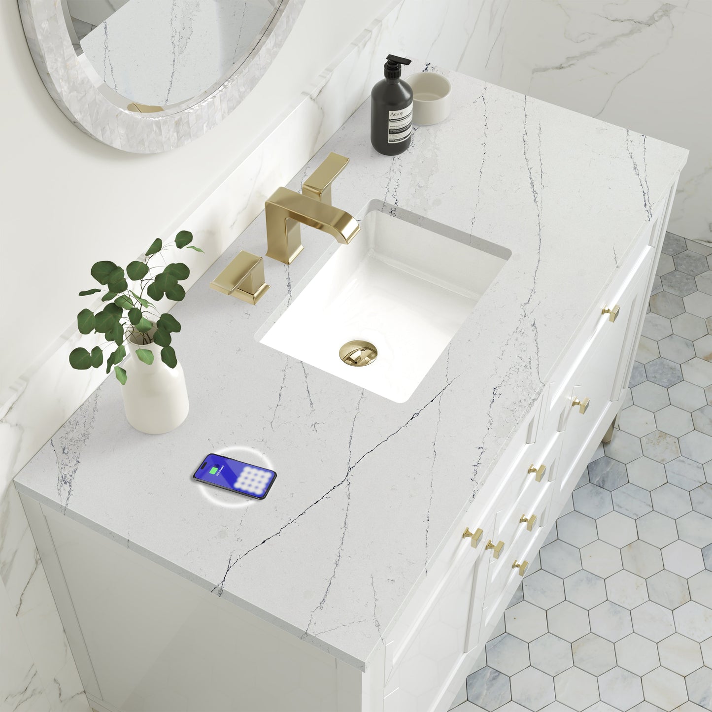 
                  
                    Chicago 48" Single Bathroom Vanity in Glossy White Single Bathroom Vanity James Martin Vanities FreePower-Enabled Ethereal Noctis Silestone 
                  
                