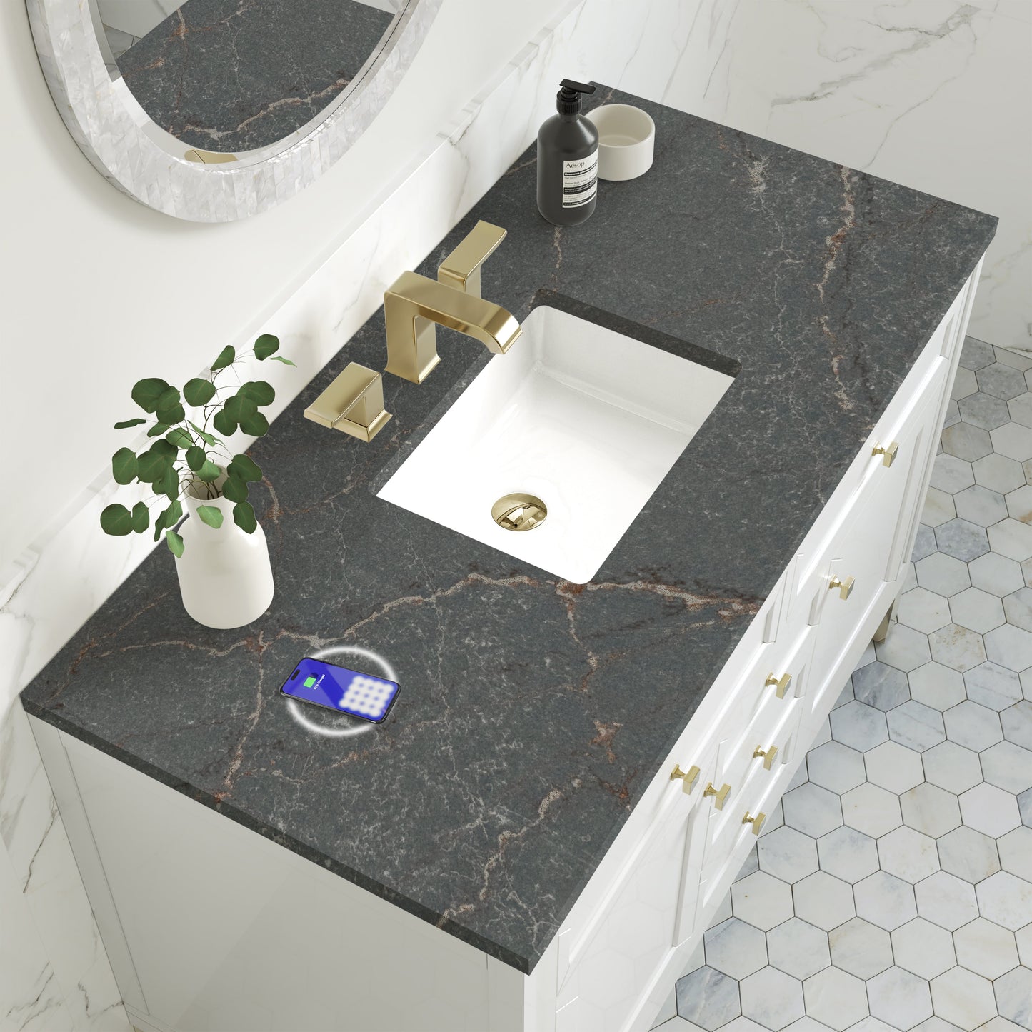 
                  
                    Chicago 48" Single Bathroom Vanity in Glossy White Single Bathroom Vanity James Martin Vanities FreePower-Enabled Parisien Bleu Silestone 
                  
                