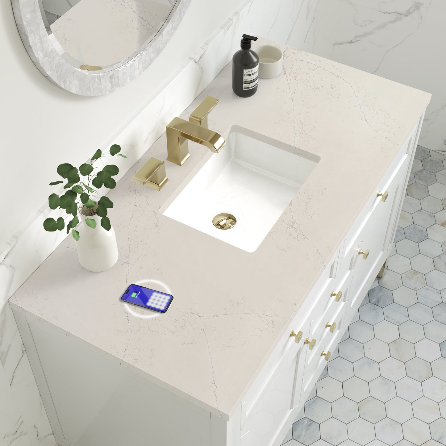 
                  
                    Chicago 48" Single Bathroom Vanity in Glossy White Single Bathroom Vanity James Martin Vanities FreePower-Enabled Siberian Silestone 
                  
                