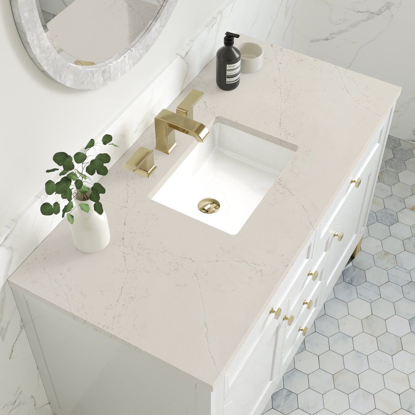 
                  
                    Chicago 48" Single Bathroom Vanity in Glossy White Single Bathroom Vanity James Martin Vanities Siberian Silestone 
                  
                
