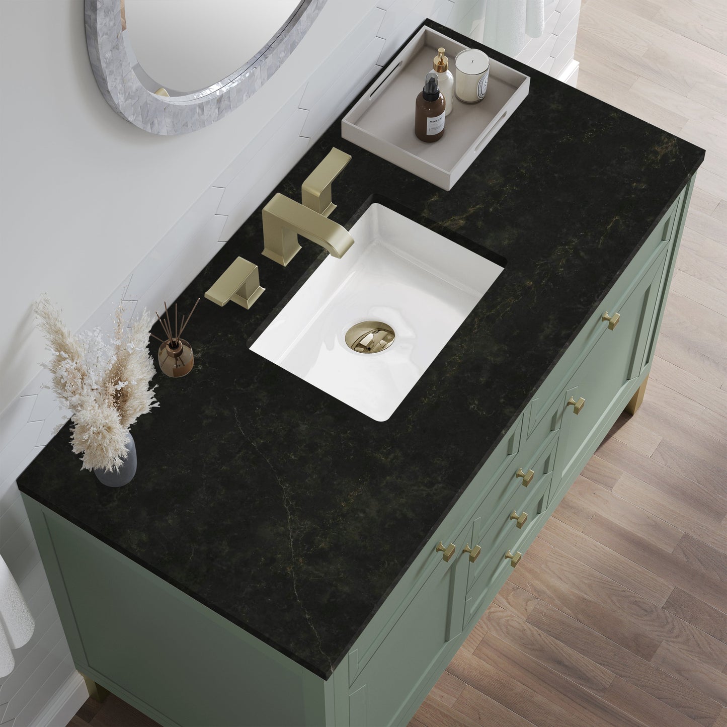 
                  
                    Chicago 48" Single Bathroom Vanity in Smokey Celadon Single Bathroom Vanity James Martin Vanities Phantome Eclos 
                  
                