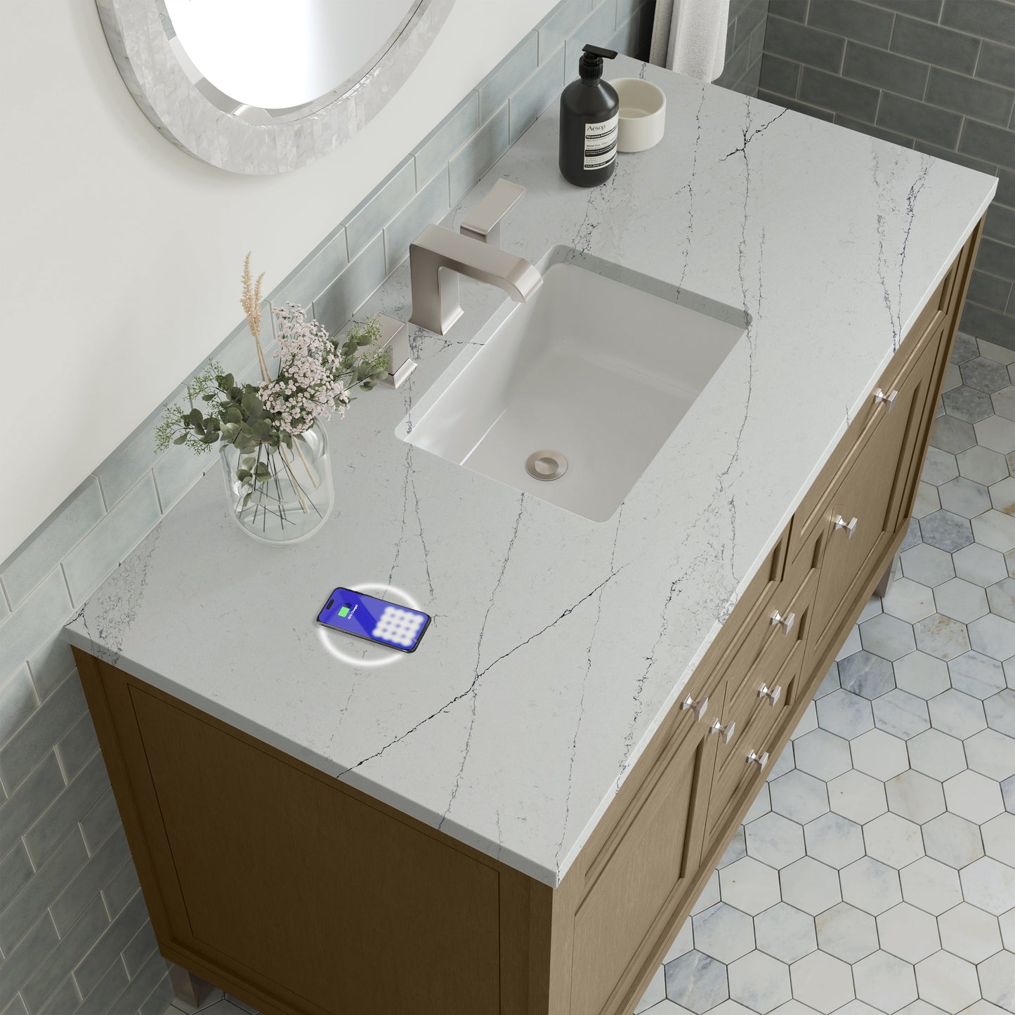 
                  
                    Chicago 48" Single Bathroom Vanity in Walnut Whisper Single Bathroom Vanity James Martin Vanities FreePower-Enabled Ethereal Noctis Silestone 
                  
                