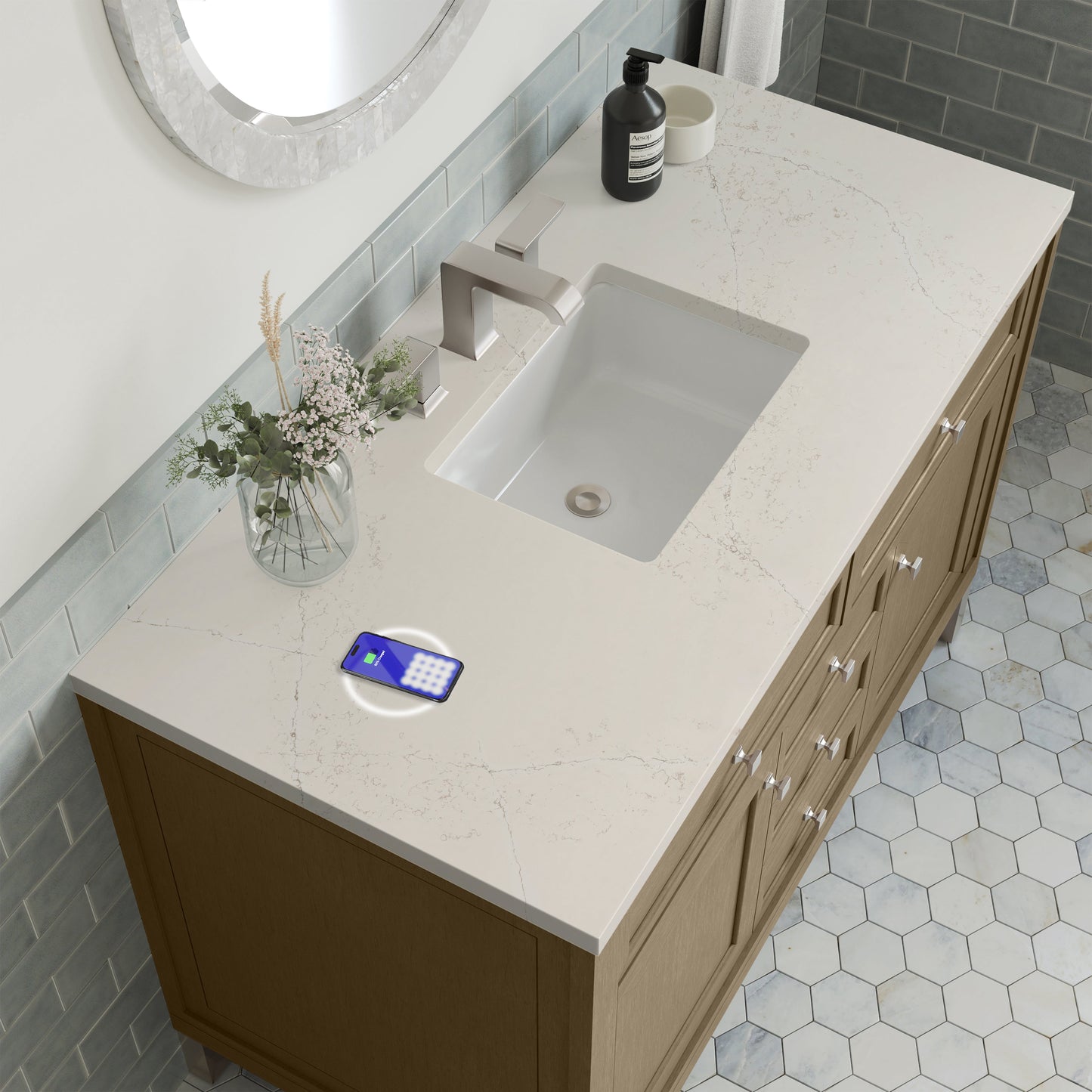 
                  
                    Chicago 48" Single Bathroom Vanity in Walnut Whisper Single Bathroom Vanity James Martin Vanities FreePower-Enabled Siberian Silestone 
                  
                