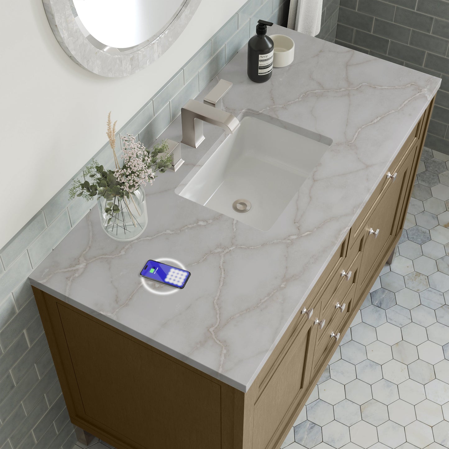 
                  
                    Chicago 48" Single Bathroom Vanity in Walnut Whisper Single Bathroom Vanity James Martin Vanities FreePower-Enabled Victorian Silver Silestone 
                  
                