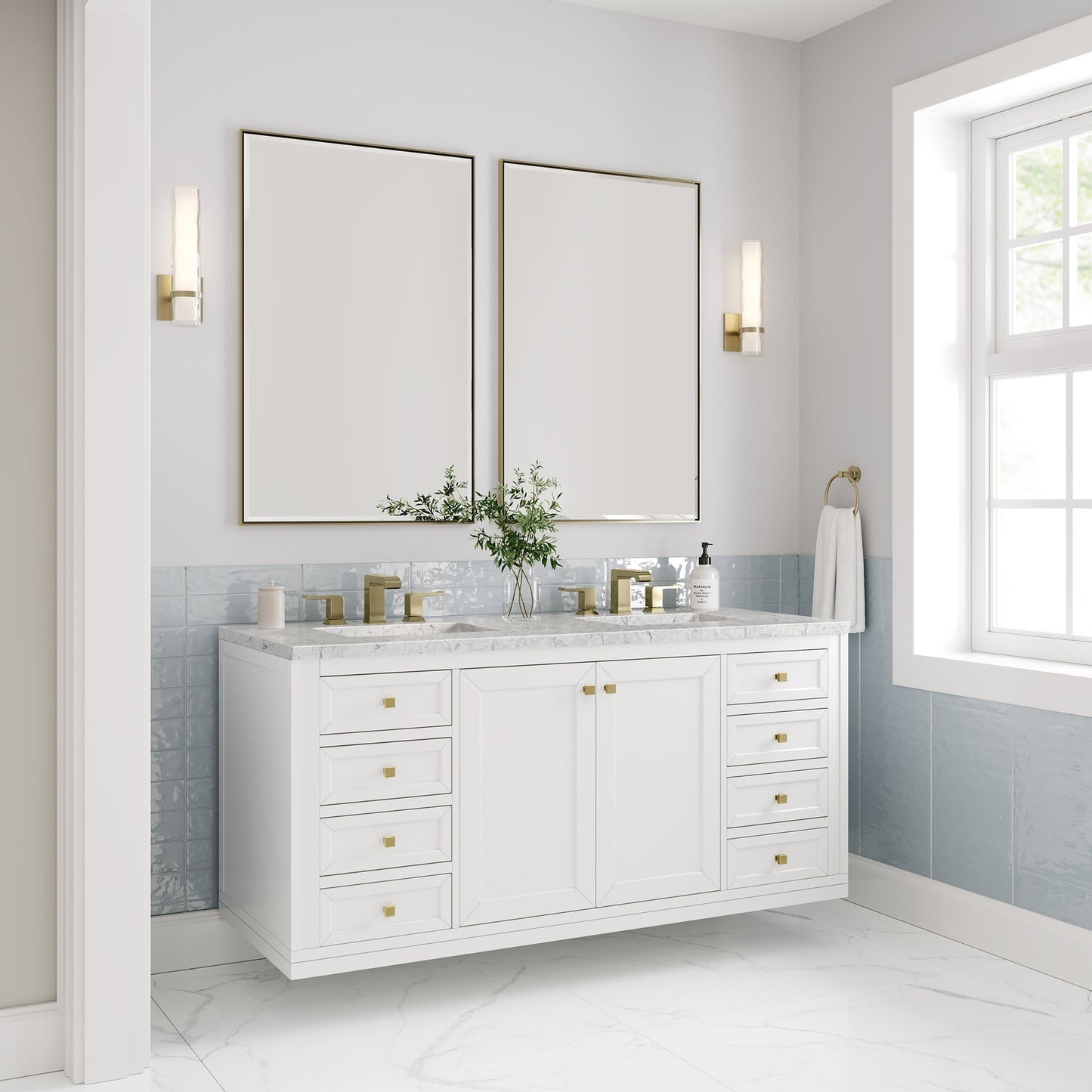
                  
                    Chicago 60" Double Bathroom Vanity in Glossy White Double bathroom Vanity James Martin Vanities 
                  
                