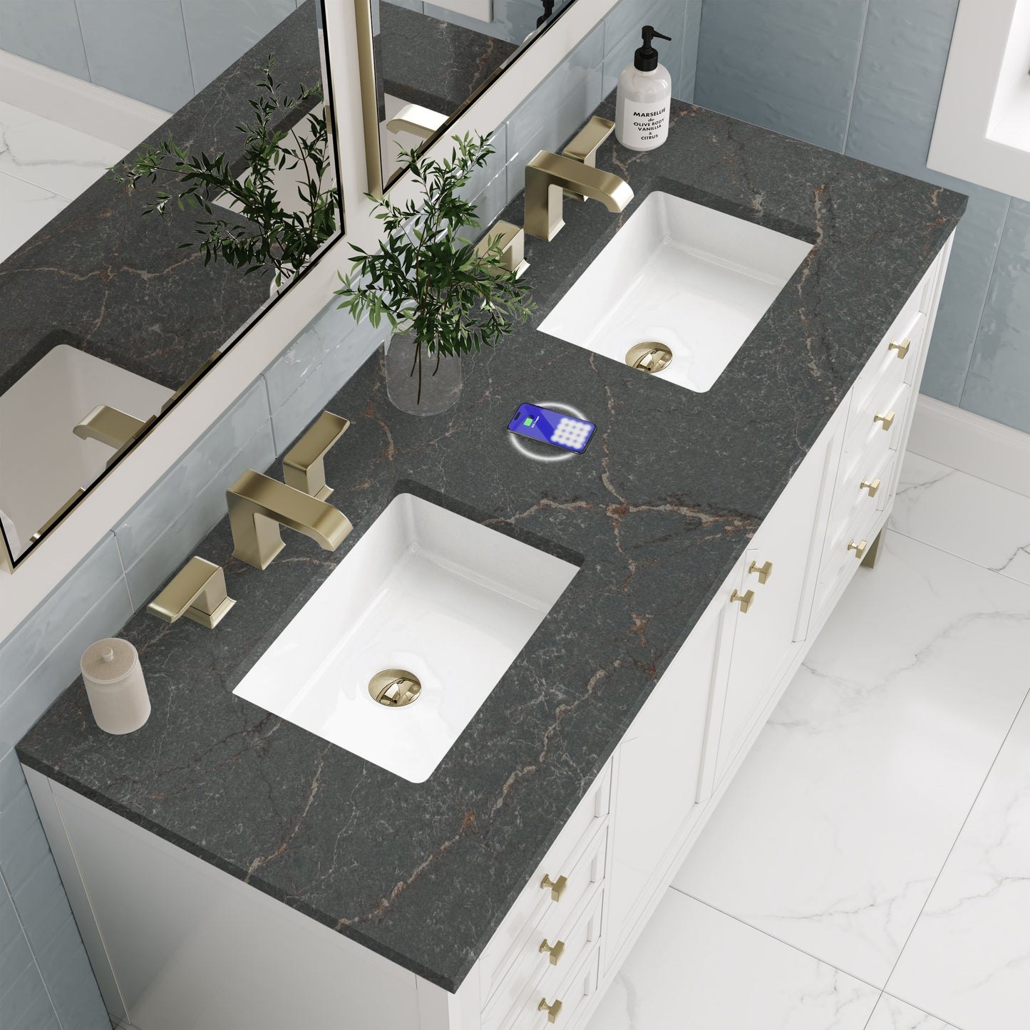 
                  
                    Chicago 60" Double Bathroom Vanity in Glossy White Double bathroom Vanity James Martin Vanities FreePower-Enabled Parisien Bleu Silestone 
                  
                