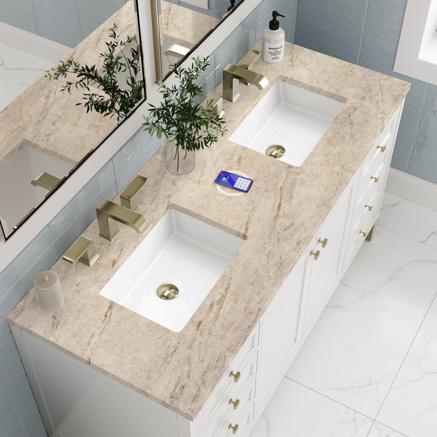 
                  
                    Chicago 60" Double Bathroom Vanity in Glossy White Double bathroom Vanity James Martin Vanities FreePower-Enabled Tajnar Eclos 
                  
                