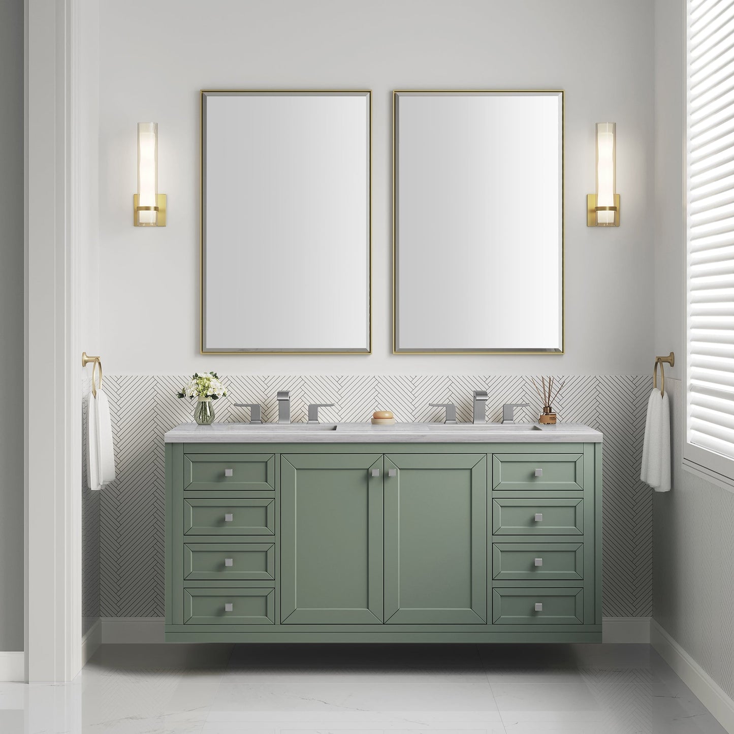 
                  
                    Chicago 60" Double Bathroom Vanity in Smokey Celadon Double bathroom Vanity James Martin Vanities 
                  
                