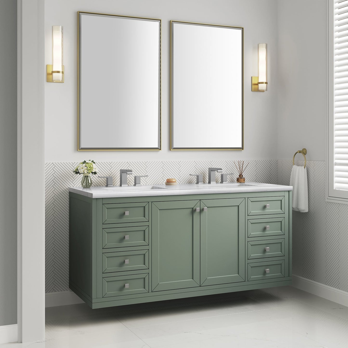 
                  
                    Chicago 60" Double Bathroom Vanity in Smokey Celadon Double bathroom Vanity James Martin Vanities 
                  
                