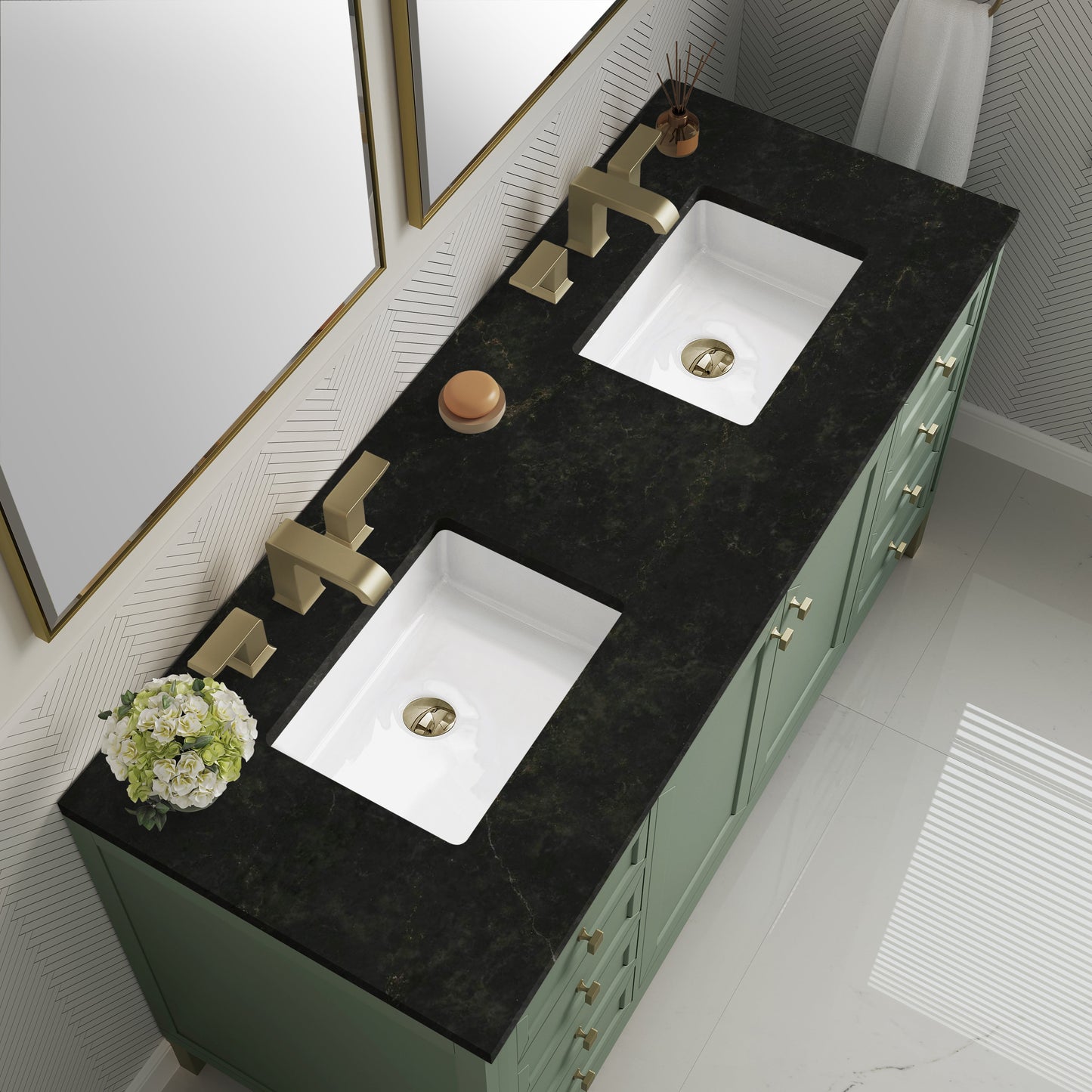 
                  
                    Chicago 60" Double Bathroom Vanity in Smokey Celadon Double bathroom Vanity James Martin Vanities Phantome Eclos 
                  
                