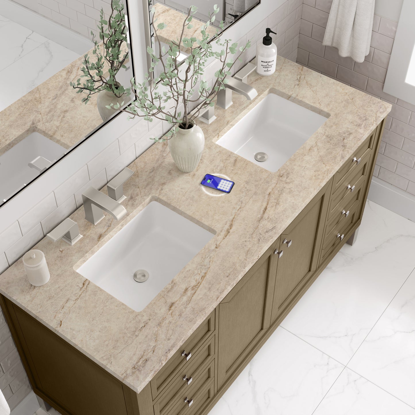 
                  
                    Chicago 60" Double Bathroom Vanity in Walnut Whisper Double bathroom Vanity James Martin Vanities FreePower-Enabled Tajnar Eclos 
                  
                