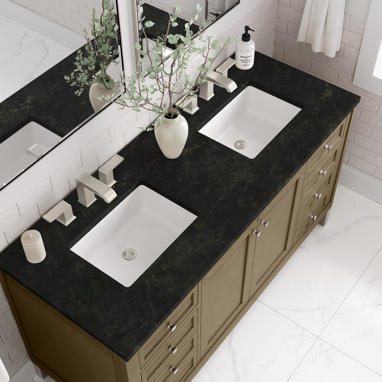 
                  
                    Chicago 60" Double Bathroom Vanity in Walnut Whisper Double bathroom Vanity James Martin Vanities Phantome Eclos 
                  
                
