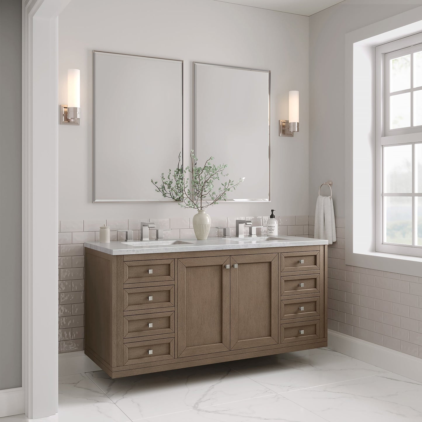 
                  
                    Chicago 60" Double Bathroom Vanity in Whitewashed Walnut Double bathroom Vanity James Martin Vanities 
                  
                