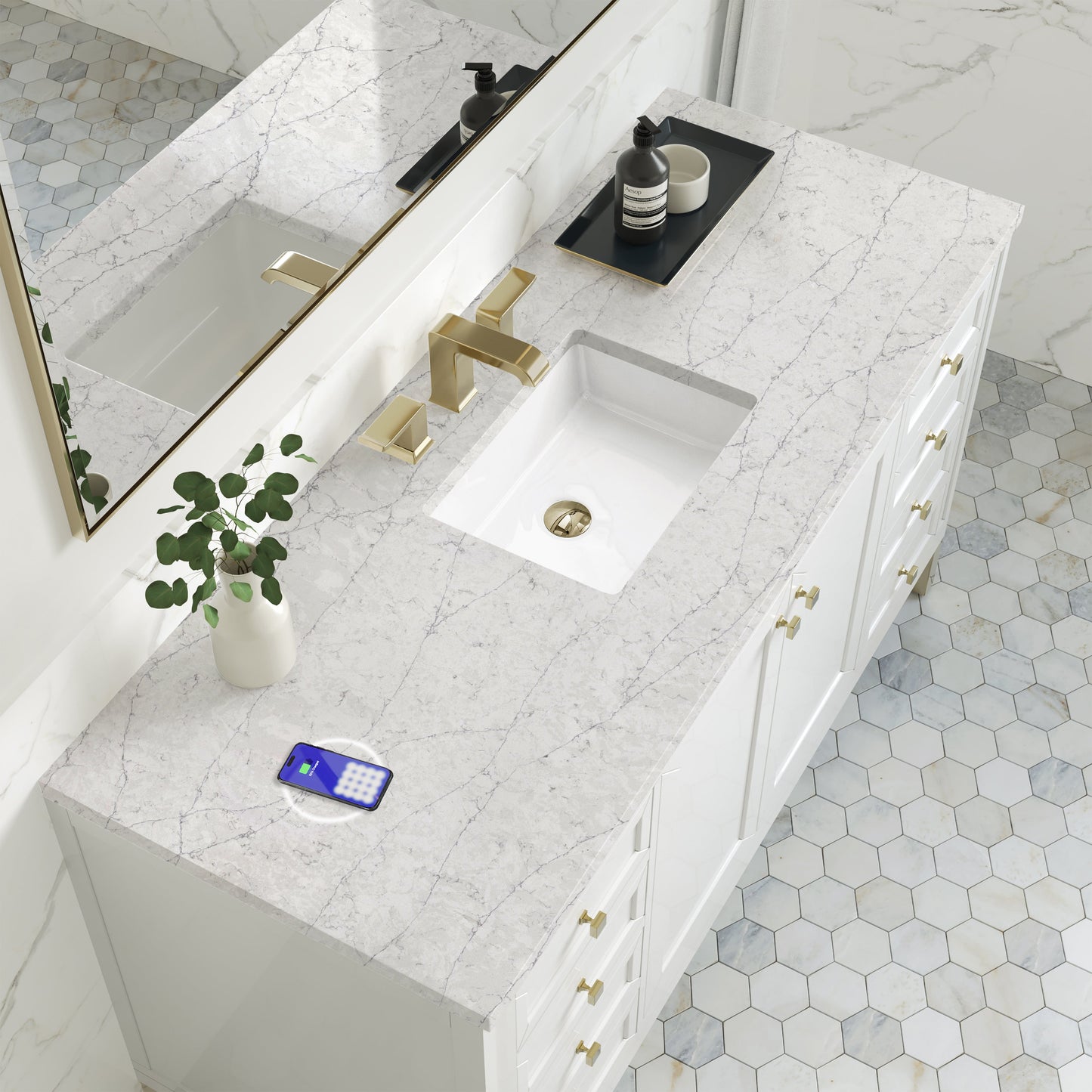 
                  
                    Chicago 60" Single Bathroom Vanity in Glossy White Single Bathroom Vanity James Martin Vanities FreePower-Enabled Eternal Jasmine Pearl Silestone 
                  
                