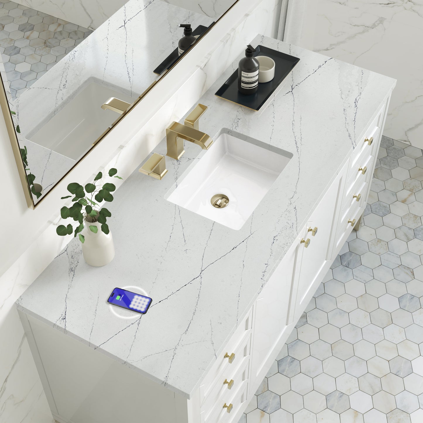 
                  
                    Chicago 60" Single Bathroom Vanity in Glossy White Single Bathroom Vanity James Martin Vanities FreePower-Enabled Etheral Noctis Silestone 
                  
                