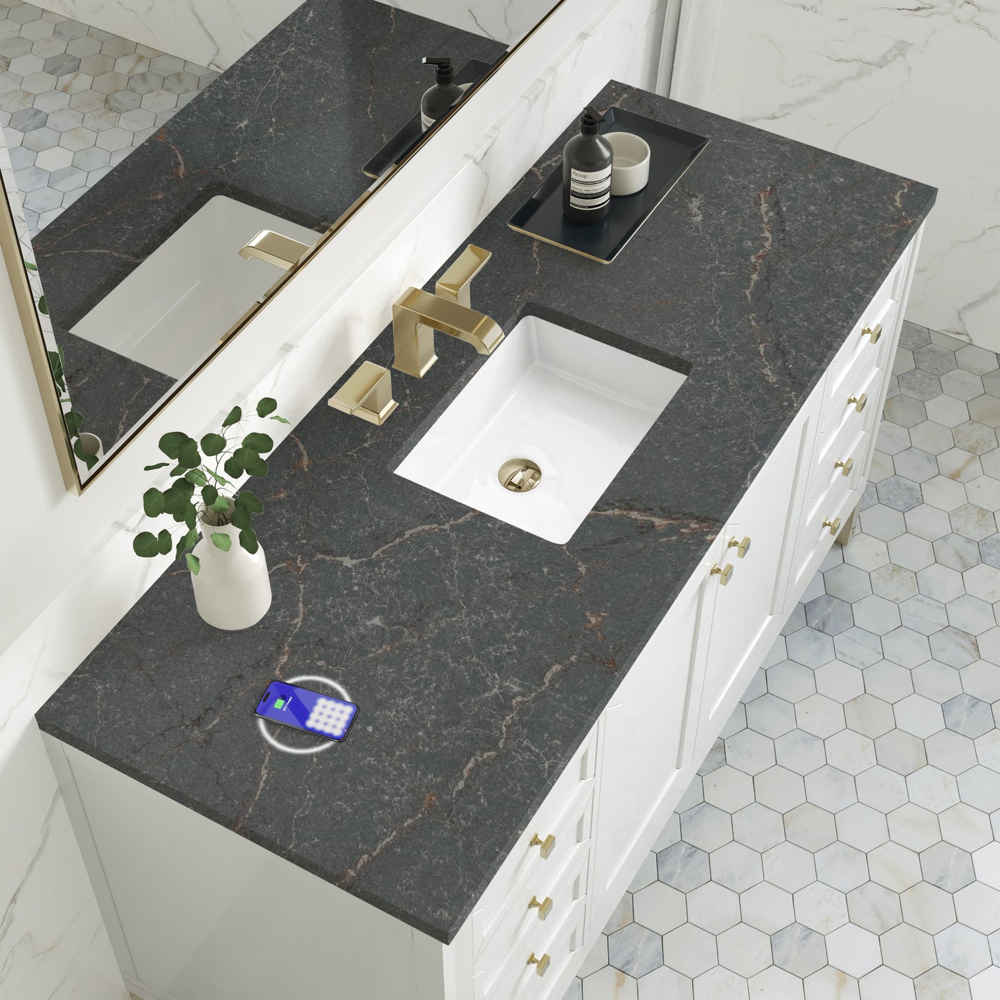 
                  
                    Chicago 60" Single Bathroom Vanity in Glossy White Single Bathroom Vanity James Martin Vanities FreePower-Enabled Parisien Bleu Silestone 
                  
                