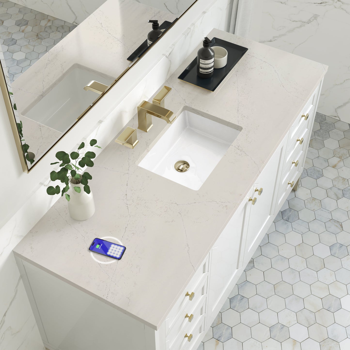 
                  
                    Chicago 60" Single Bathroom Vanity in Glossy White Single Bathroom Vanity James Martin Vanities FreePower-Enabled Siberian Silestone 
                  
                