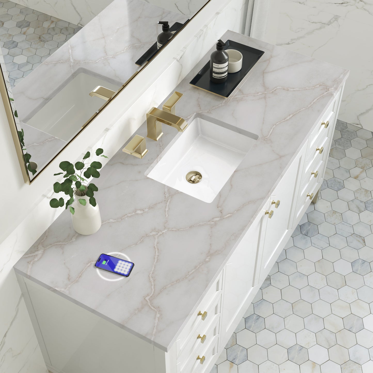 
                  
                    Chicago 60" Single Bathroom Vanity in Glossy White Single Bathroom Vanity James Martin Vanities FreePower-Enabled Victorian Silver Silestone 
                  
                