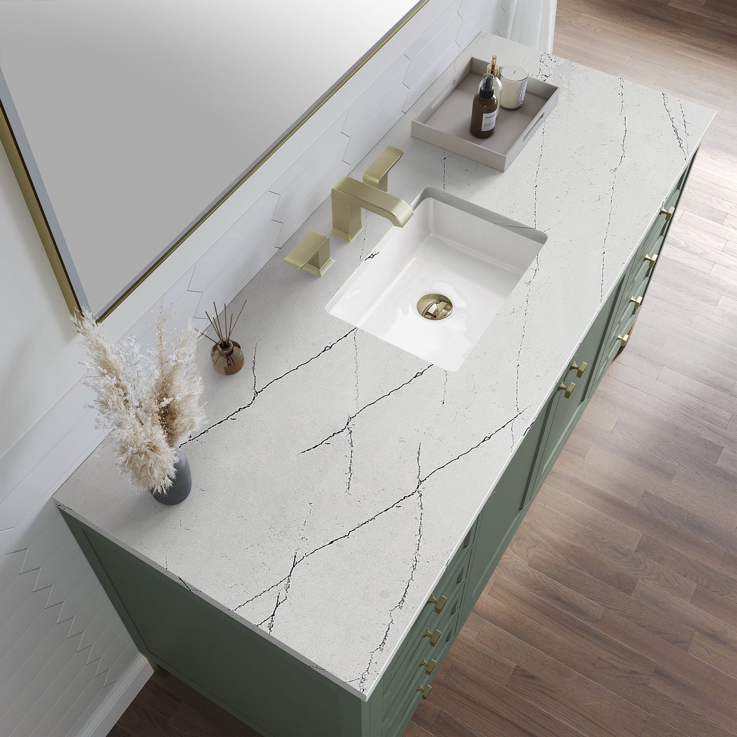 
                  
                    Chicago 60" Single Bathroom Vanity in Smokey Celadon Single Bathroom Vanity James Martin Vanities Ethereal Noctis Silestone 
                  
                