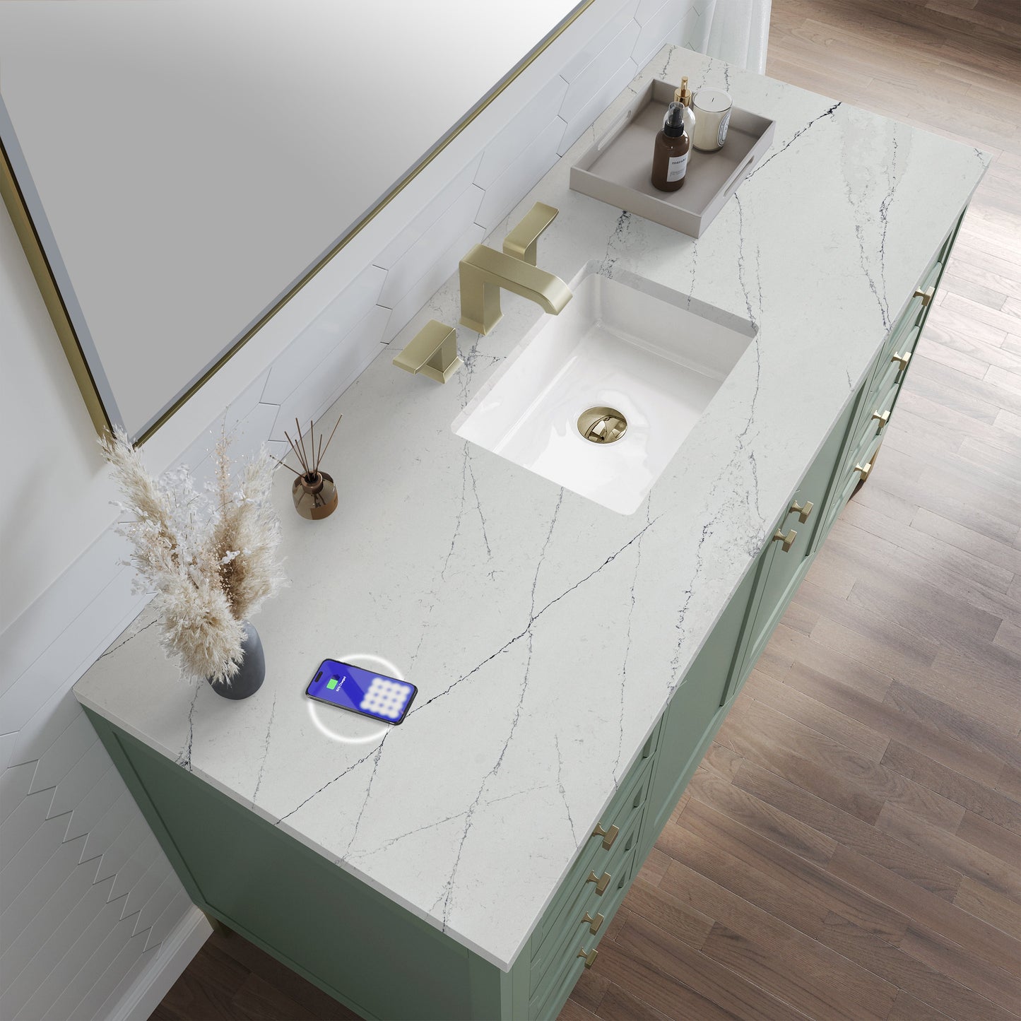 
                  
                    Chicago 60" Single Bathroom Vanity in Smokey Celadon Single Bathroom Vanity James Martin Vanities FreePower-Enabled Ethereal Noctis Silestone 
                  
                