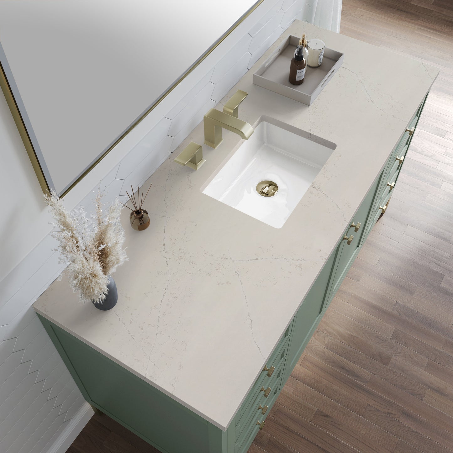 
                  
                    Chicago 60" Single Bathroom Vanity in Smokey Celadon Single Bathroom Vanity James Martin Vanities Siberian Silestone 
                  
                