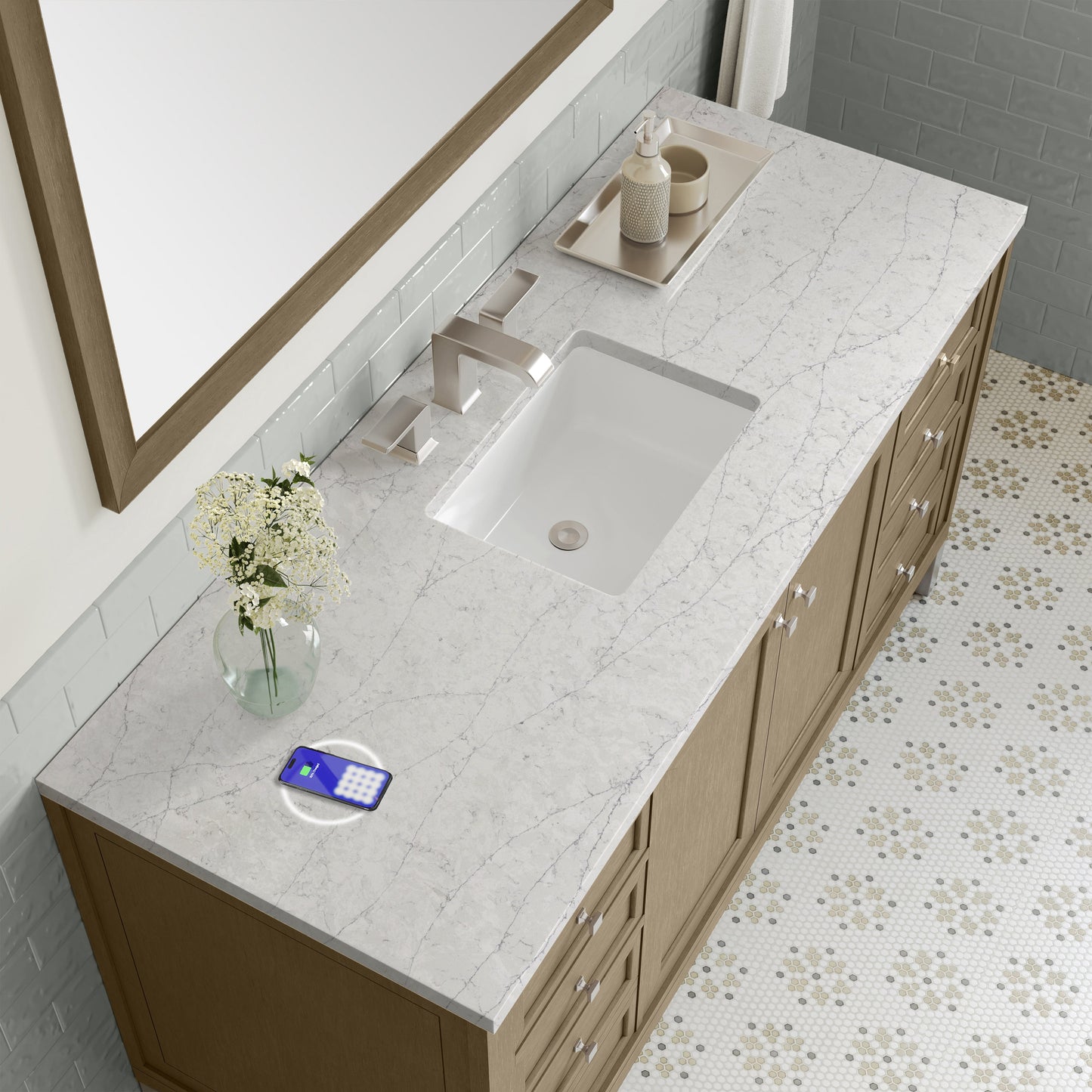 
                  
                    Chicago 60" Single Bathroom Vanity in Walnut Whisper Single Bathroom Vanity James Martin Vanities FreePower-Enabled Eternal Jasmine Pearl Silestone 
                  
                