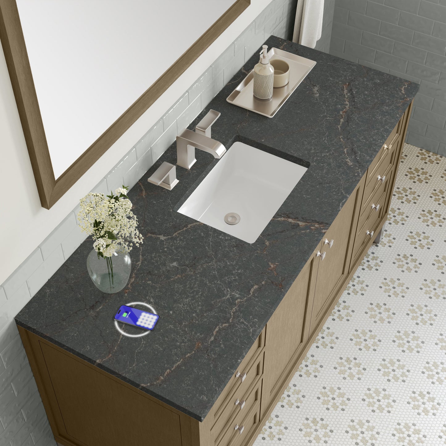 
                  
                    Chicago 60" Single Bathroom Vanity in Walnut Whisper Single Bathroom Vanity James Martin Vanities FreePower-Enabled Parisien Bleu Silestone 
                  
                